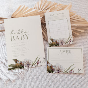 Invitation HELLO BABY   Sage & Ivory Modern Boho Baby shower