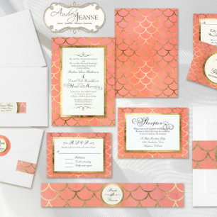 Invitation Réception Art déco Shell Gold Leaf Mariage officie