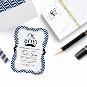 Oh Boy Mustache Baby shower Invitation / Marine