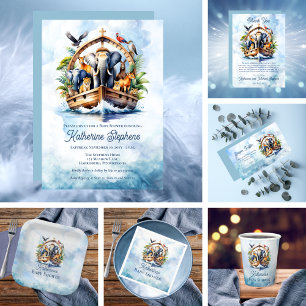 Serviette En Papier Noah's Ark Cute Animals Blue Boy Baby shower