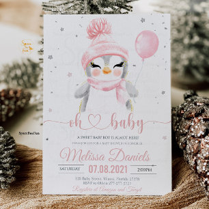 Invitation Baby shower d'invitation de Penguin de flocon de n