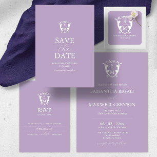 Élégant Lilac violet Monogramme Mariage Invitation
