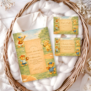 Invitation Fête de bébé ourson vintage sportif