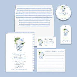 Carte D'accompagnement Blue Floral Baby shower Fête de  Preppy