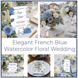Menu Élégant mariage aquarelle rose bleu français