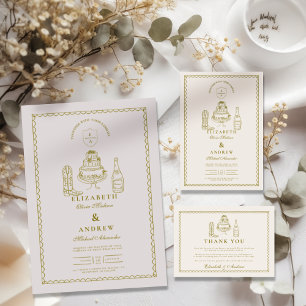 Carte De Remerciements Mariage de doodle occidental funky tiré à la main