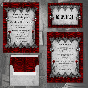 Invitation Roses de sang et Mariage gothique rouge soie