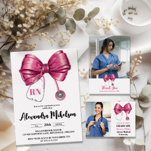 Carte De Remerciements Photo Bow Stethoscope Nurse School Graduate