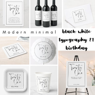 Sticker Rond Typographie moderne noir blanc 21 anniversaire pho