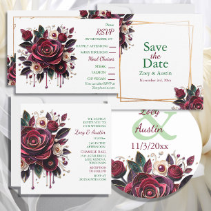 Invitation Papier Quilling Bourgogne Roses et perles RSVP