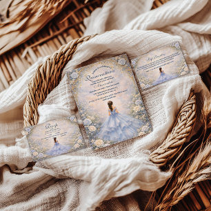 Save The Date Jardin de roses bleu poudre pour Quinceañera
