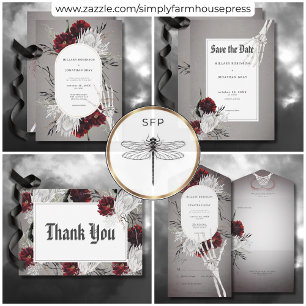 Invitation Love & Bones Éffrayant Rouge Floral Mariage