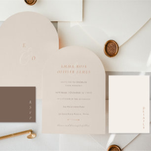 Invitation Mariage Minimaliste Boho Sable Cuivre Script