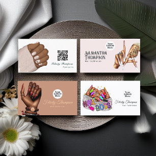 Carte De Visite Code QR du salon de manucure afro-américain rose c