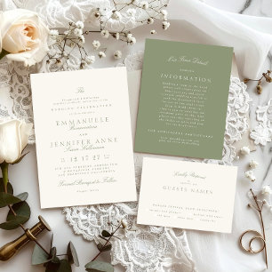 Cartons Réponse Sage Green Cream Élégant Script Formal Le Mariage
