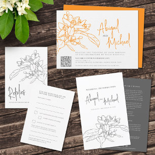 Invitation Croquis au crayon orange mariage orange