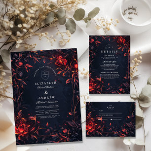 Invitation Crest Monogram Art Nouveau Floral Mariage