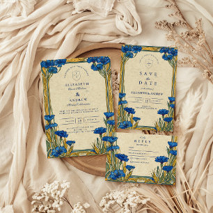 Carte De Remerciements Art Nouveau Mariage de Cornflower Bleu