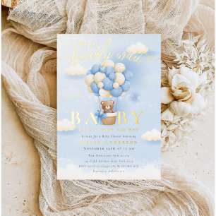 Invitation On peut attendre bleu Teddy Bear Baby shower