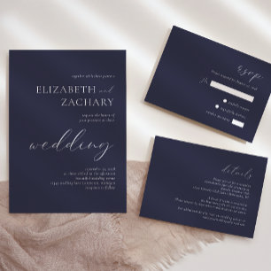 Cartons Réponse Simple Élégant Mariage Bleu Nuit