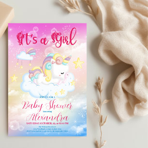 Invitation Baby shower arc-en-ciel de la jolie Unicorne