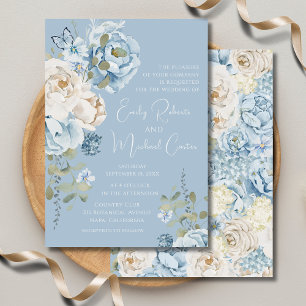 Invitations En Vélin Mariage floral romantique bleu Dusty