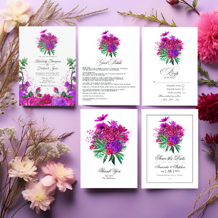 Invitation Fuchsia vintage et Mariage floral pourpre