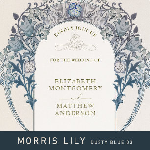 Vintage Mariage Invitation Dusty Blue W Morris