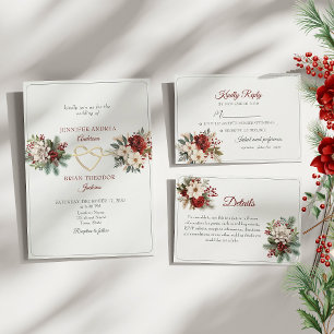 Invitation Mariage d'hiver vert et rouge de pin