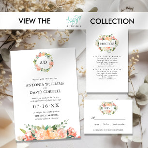 Invitation Mariage du Monogramme de la Pêche Florale d'été