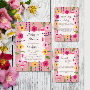 Carte D'accompagnement Bébé En Fleur Coloré Fleur Feuillage Raffle