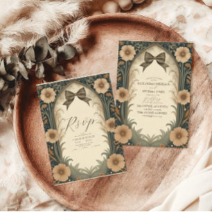 Invitation Vintage Coquette Bow Floral Art Nouveau Mariage