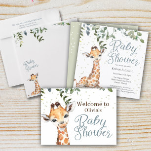 Carte D'accompagnement Safari Giraffe Déchets Baby shower bleu Raffle