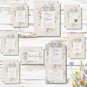 Carte De Remerciements Délicat Boho Fleurs sauvages Mariage de crème