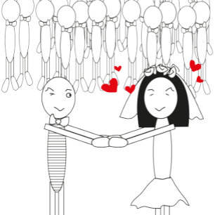 dessin de mariée avec invitations de coeur rouge