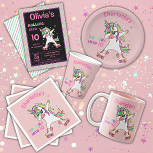 Invitation Dabbing Unicorn Roller Patinage Anniversaire Fête 