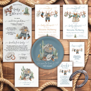 Invitation Tout En Un Cute Little Cowboy Western Watercolor Baby shower
