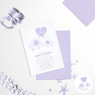 Invitation Oh Bébé Lavande mignonne Baby shower éléphant