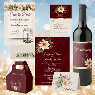 Invitation Poinsettia & Baies Mariage Élégant