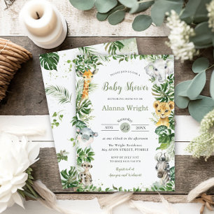 Invitation Chic verdure mignonne Jungle Animaux Baby Sip and 