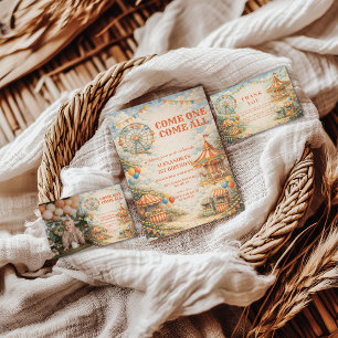 Invitation Anniversaire Cirque Carnaval Vintage