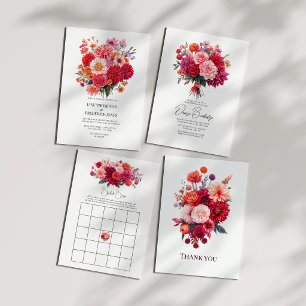 Carte De Remerciements Bouquet de fleurs corail brillant et fuchsia