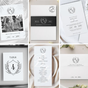 Invitation Mariage de monogramme Vintage Crest classique fin