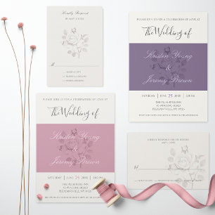 Invitation Sugar Plum Rose moderne Mariage de script