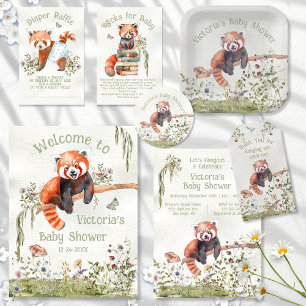 Sticker Rond Adorable bébé rouge Panda Baby shower ours