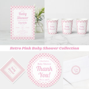 Invitation Baby shower Motif Retro Pink Pastel Check