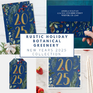 Rustic Gold Blue 2025 Carte postale Jour de l'An