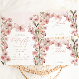 Carte De Remerciements Notre Petit Papillon Rose Girls Anniversaire