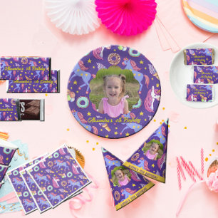 Sticker Rond Cute Photo Personnalisée Unicornes, beignets et cr