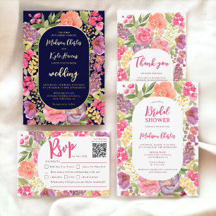 Invitation En Aluminium Arche bohème floral brillant mariage marine